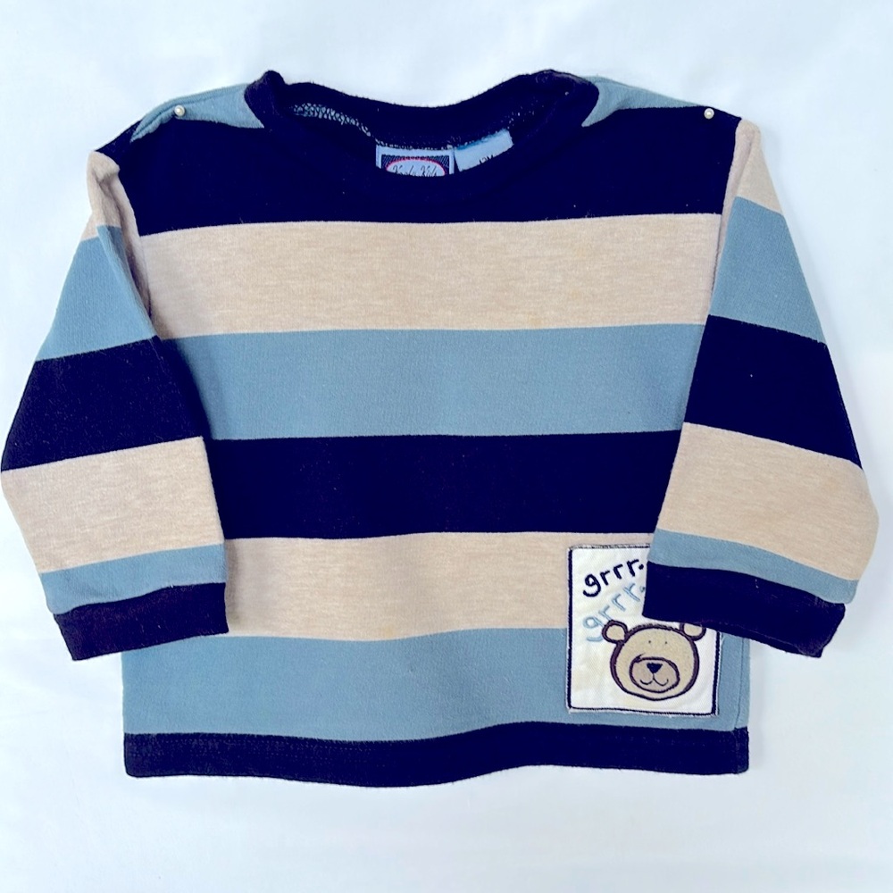 VINTAGE 2002 KOALA KIDS Striped Kids Long Sleeve Shirt with Bear Patch - 12 MOS